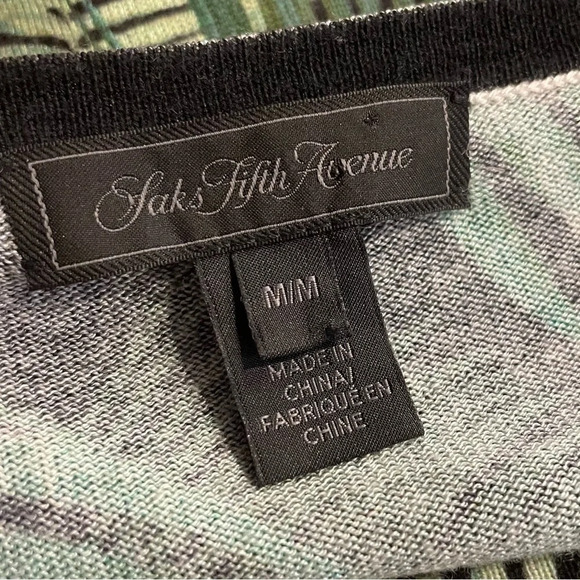 Saks Fifth Avenue Silk Cashmere Blend Tropical Leaf Cardigan Sweater Medium - Picture 2 of 7